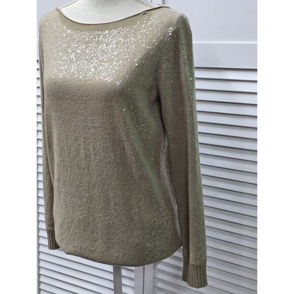 Alice + Olivia Beige Size Small Cashmere Blend Long Sl Sequins Boat Neck Sweater - Picture 2 of 7